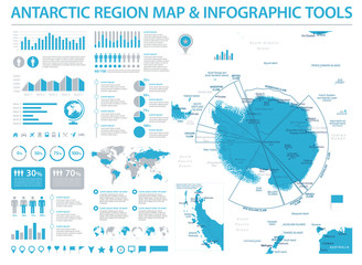 Antarctic region Map - Info Graphic Vector Illustration © Porcupen
