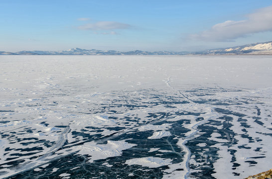 Landscape of winter lake Baikal