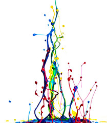 color dancing splashes of paint on a white background