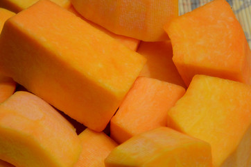 
Garbuz cut into pieces to make porridge.