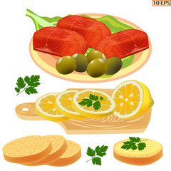 Salmon. Fish. Steak salmon isolated on white background. steak fish in realistic style. Fillet. Sea food product design. Vector illustration.