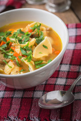 Mushroom soup with parsley.