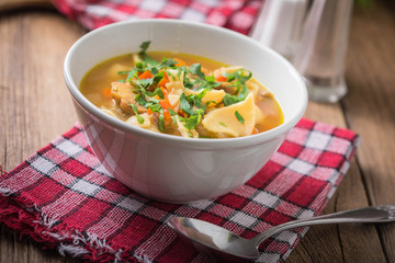 Mushroom soup with parsley.