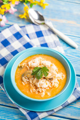 Tomato soup with rice.