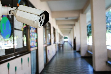 Outdoor CCTV monitoring at a school, security cameras.