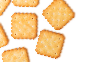 Dry crackers and cream cheese isolate on white with shadow