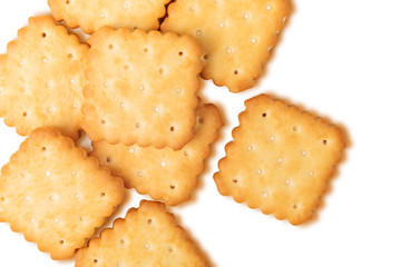 Dry crackers and cream cheese isolate on white with shadow