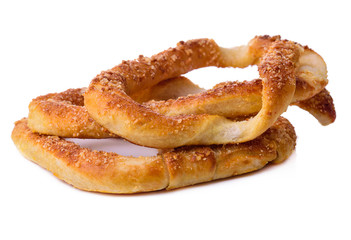Sweet pretzels on white background