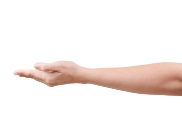 Fototapeta premium Woman beautiful hand holding something like a open and ready help or receive isolated on white with clipping path