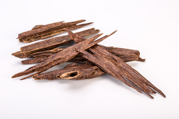 Close Up Macro Shot Of Sticks Of Agar Wood Or Agarwood Isolated On White Background The Incense Chips Used By Burning It Or For Arabian Oud Oils Or Bakhoor
