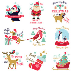 Set of holiday pictures, images with cute animals and decorative elements.