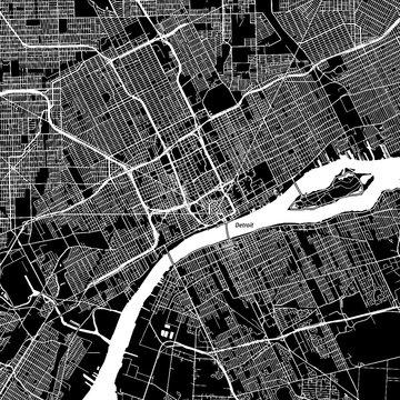 Detroit, Michigan. Downtown vector map.