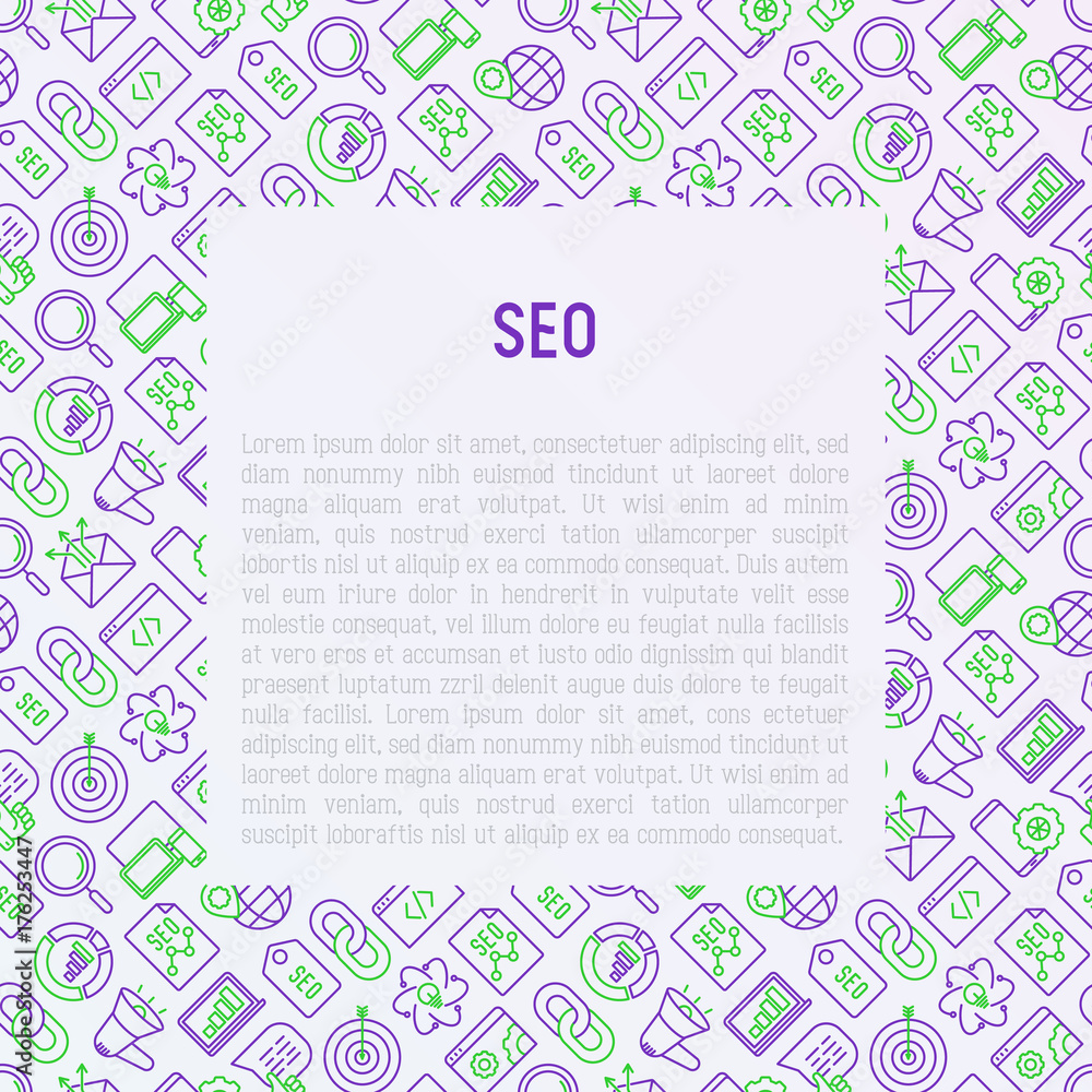 Poster seo and development concept with thin line icons. vector illustration for banner, web page, print me