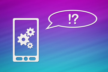 Paper tablet or smartphone with cogwheels and speech bubble