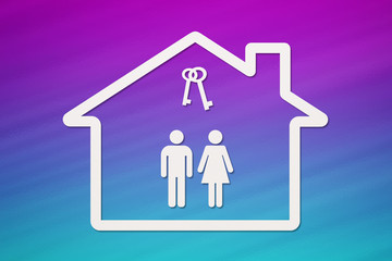 Paper house with man, woman and keys inside