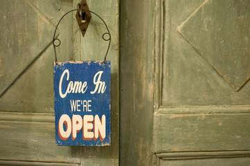 Come in we are open. Door sign wood 