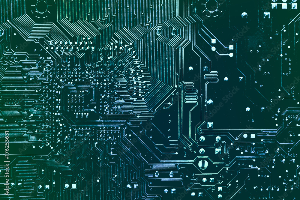 Poster dark background of the silhouette of the computer motherboard for the design of the company's it sit