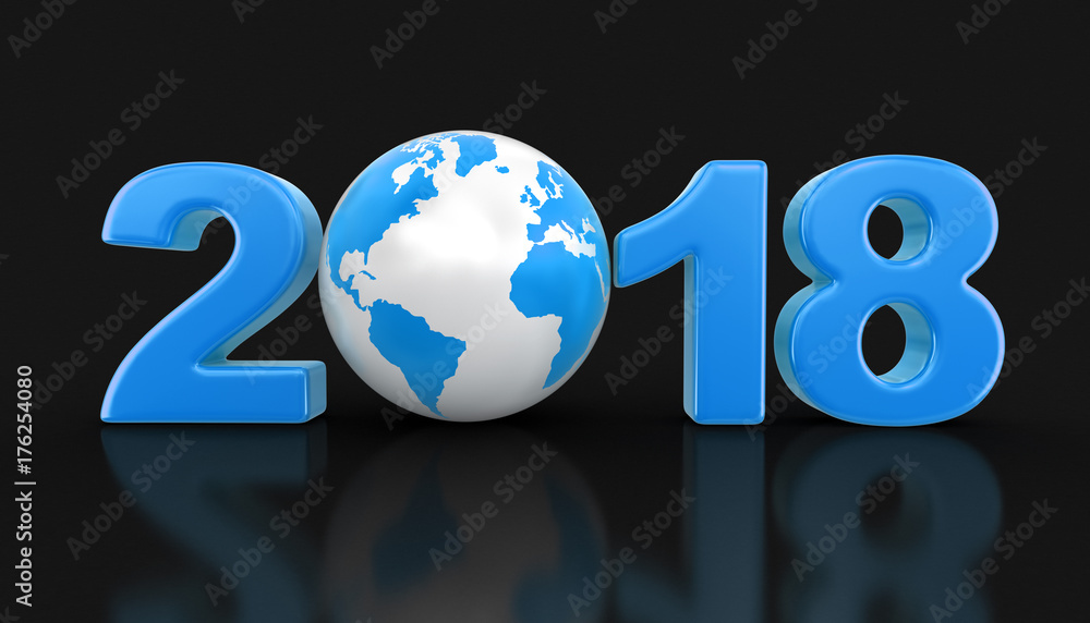 Poster globe with 2018. image with clipping path.