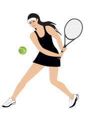 Obraz na płótnie Canvas woman - tennis racket - ball - isolated on white background - art creative vector
