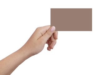  Woman hand holding a blank business card