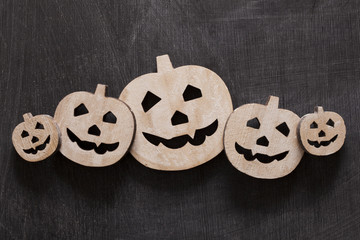 Wooden pumpkin halloween background
