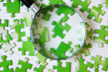 magnifying glass on the green puzzle
