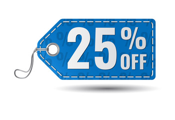 Twenty five percent off sale. 25% sale tag