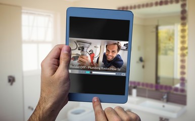 Composite image of fast forward sign on digitally generated