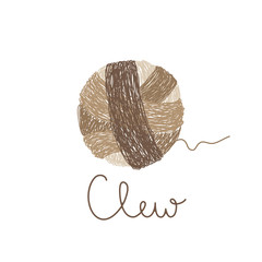 Vector logo template for wool shop in brown color. Illustration of  hand drawn clew. Handmade. Hobby icon.