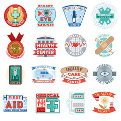 Naklejka premium Medical health center clinic logo emblem vector illustration first aid healthcare and pharmacy medicine.