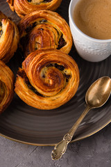 French traditional pastries. Pains aux raisins.