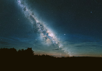 Naklejka na ściany i meble Night Landscape Photography With Starry Milky Way Sky Photo Background Wallpaper
