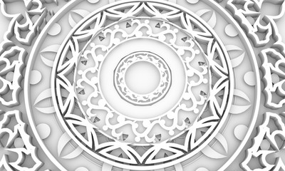 Decorative design element. Patterns with geometric ornament. Circular ornamental symbol. Islam, Arabic and Indian, ottoman motifs. 3D rendering