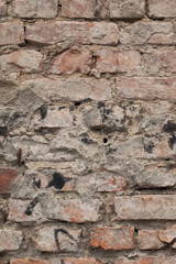 Old brick and mortar wall in decay