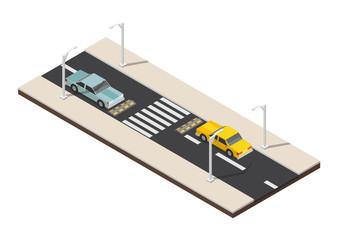 Isometric crosswalk whith speed dump traffic vector illustration