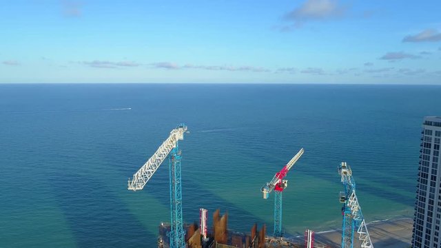 Aerial drone shot Armani Casa development Sunny Isles Florida 4k