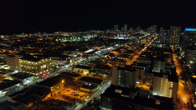 Aerial Drone video Miami Beach night Alton Road Lincoln 4k