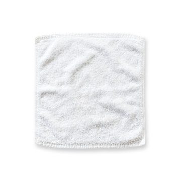 White cotton towel mock up template square size isolated on white background with clipping path, flat lay top view