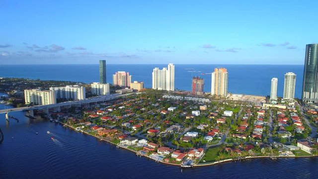 Aerial Golden Shores and William Lehman Causeway Sunny Isles