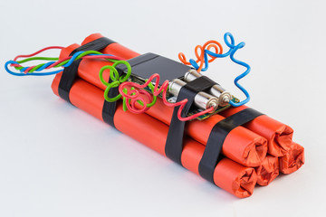 bomb with digital timer on white background.