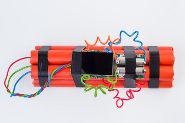 bomb with digital timer on white background.