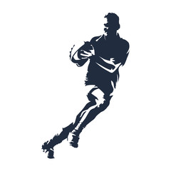 Rugby player with ball, abstract vector silhouette