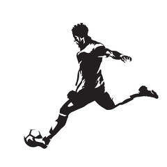 Fototapeta na wymiar Soccer player running with ball, abstract vector silhouette