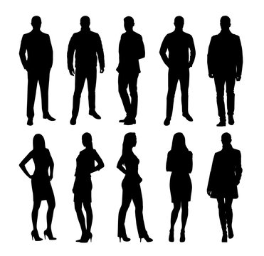 Business people, group of business men and women. Set of vector silhouettes