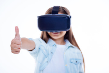 Selective focus of thumbs up gesture