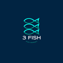 Fish market logo. Fish restaurant. Stylization paper applications fish on a dark background.