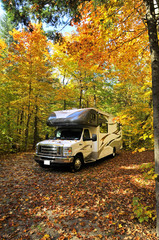 roadtrip with motorhome in Indian summer Ontario Canada