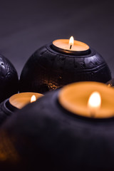 Candles burning, cozy home decoration