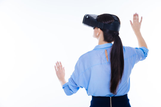 Pleasant nice turning her back to you