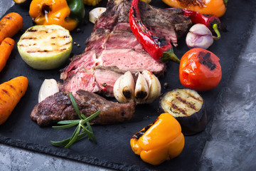 Beef grill meat and vegetables